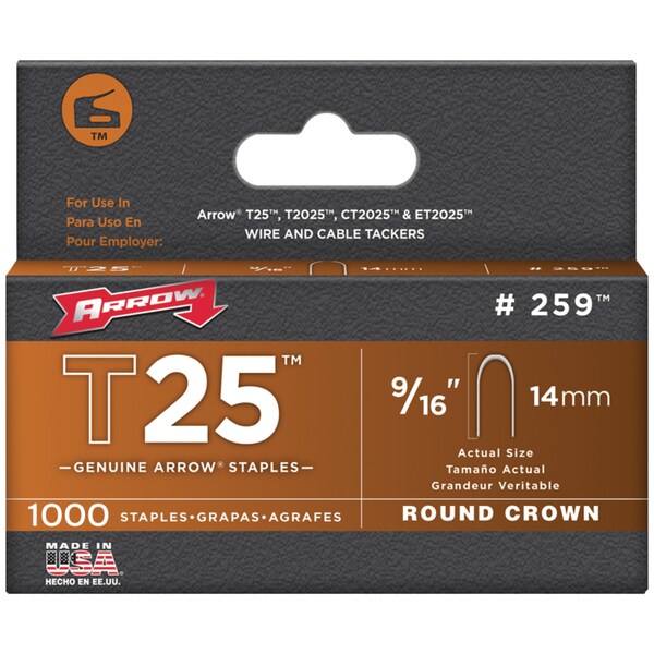 Arrow Lock T25 Round Crown Staples, 1,000-Pack (9/16") 259 - main